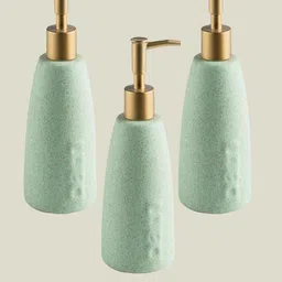 Kuber Industries Green 3 Pieces Textured Ceramic Liquid Soap Dispenser 320 ml each-10