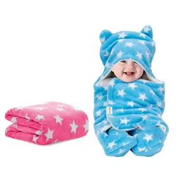 OYO Baby Pink & Blue 2Pcs Geometric Fleece AC Room 350 GSM Reversible Single Bed Blankets-image-47