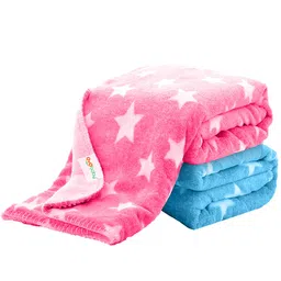 OYO Baby Blue & Pink 2Pcs Geometric Fleece AC Room 350 GSM Fluffy Single Bed Blankets-image-54