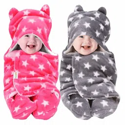 OYO Baby Pink & Grey 2Pcs Geometric Fleece AC Room 350 GSM Single Bed Blankets-image-65