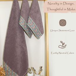 RANGOLI Set Of 3 Cream-Coloured Printed Pure Cotton 550 GSM Towel Set image 4