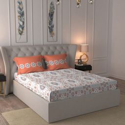 MYTRIDENT Grey  White Floral Pure Cotton 144 TC Queen Bedsheet With 2 Pillow Covers-picture-17