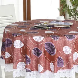 Homerz Mauve Geometric Printed Round 4-Seater Table Cover-16