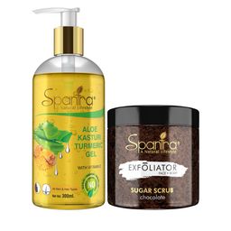 Spantra Set of 2 Sugar Chocolate Exfoliating Scrub & Kasturi Turmeric Soothing Gel-64