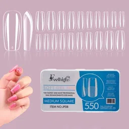 FEELHIGH 550Pcs Soft Gel Nails Tips Kit Clear Full Cover Acrylic Nails Gel-45