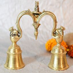 CraftVatika Gold-Toned Hand-Held Pooja Double Bell-image-86
