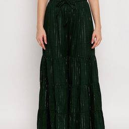 Clora Creation Women Green Striped Flared Ethnic Palazzos-image-83