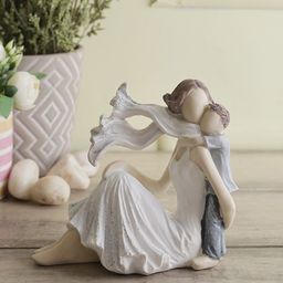 CraftVatika White & Grey Mother & Baby Son Statue Showpiece-image-25