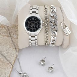 JOKER & WITCH Silver-Toned & White Rhinestone-Studded Watch Gift Set JWLS460-image-4
