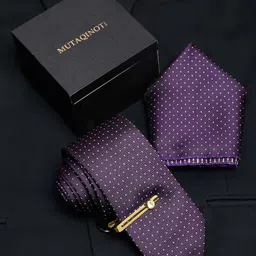 MUTAQINOTI Men Dotted Printed Silk Accessory Gift Set-24