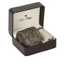 Louis Philippe Men Beige Paisley Printed Accessory Gift Set-14