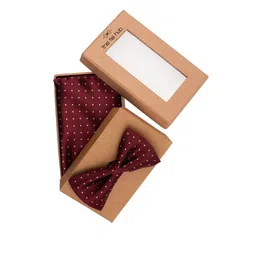 The Tie Hub Men Maroon Printed Pocket Square & Bow Tie Accessory Gift Set-23