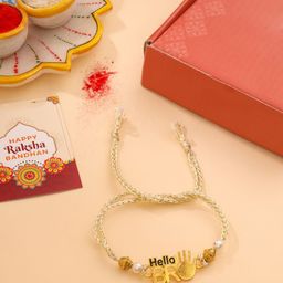 VIRAASI Set of 2 Hello Bro Thread Rakhi with Teddy Bear & Roli Chawal-2