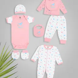 MeeMee Unisex Infant 7 Pieces Pink & White Printed Baby Apparel Gift Set-image-31