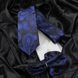KOVOVE Men Black & Blue Paisley Neck Tie & Pocket Square Gift Set-image-43
