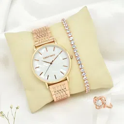 JOKER & WITCH Women Rose Gold-Toned & White Solid Watch Gift Set-image-34