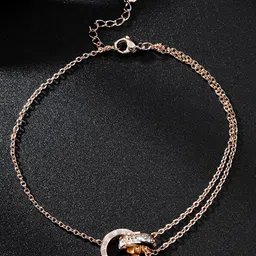 MYKI Women Rose Gold-Plated Cubic Zirconia Link Bracelet-image-29