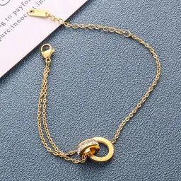 MYKI Women Gold-Toned & White Cubic Zirconia Gold-Plated Link Bracelet-0