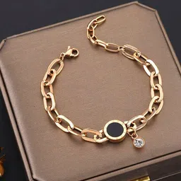 MYKI Women Rose Gold-Plated Cubic Zirconia Link Bracelet-image-30