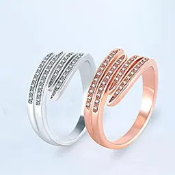 MYKI Rose Set Of 2 Gold-Plated CZ Studded Finger Rings-image-4
