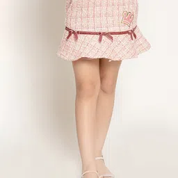 One Friday Girls Checked Bow-Detailed Flared Peplum Mini Skirt-image-5