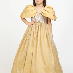 Jelly Jones Girls Gold  Embellished Puff Sleeves Gown Dress-image-37