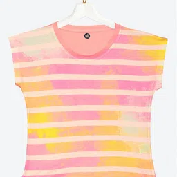 YK Girls Pink & Yellow Dyed Striped Extended Sleeves Top-picture-14