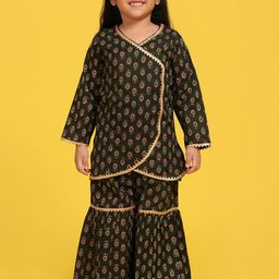 Aj DEZInES Girls Floral Printed Angrakha Pure Cotton Kurta with Sharara-image-57