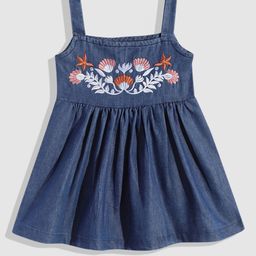 YK Floral Embroidered Denim Fit & Flare Dress-26
