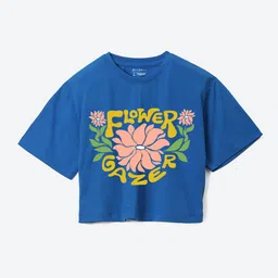 M&H Juniors Girls Floral Printed Crop Pure Cotton Boxy T-shirt-20