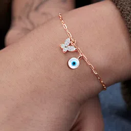 MINUTIAE Women Brass Crystal Studded Rose Gold-Plated Link Bracelet-4