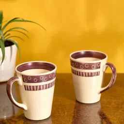 AAKRITI ART CREATIONS Cream-Coloured & Purple 2 Pieces Printed Ceramic Glossy Mugs 200ml-11
