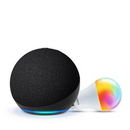 Amazon Echo Dot (5th Gen, Black) Combo with Wipro Simple Setup 9W LED Smart Bulb image 2
