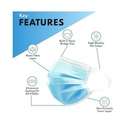 3P Disposable Surgical 3Ply Unisex Mask - Ultra Soft Fabric Wide Ear Loop, Comfortable, Inbuilt Plastic Coated Nose Pin, Convenient Pack (Blue, Without Valve, Pack of 100). image 2