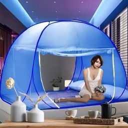 generic RC Collection Mosquito Net for Double Bed | King Size Foldable Machardani | Polyester 30GSM Strong Net |PVC Coated Corrosion Resistant Steel Wire - Blue image 1