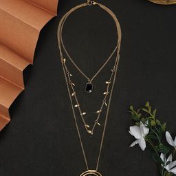 Madame Rose Gold-Plated & Black Layered Stone Studded Chain-5