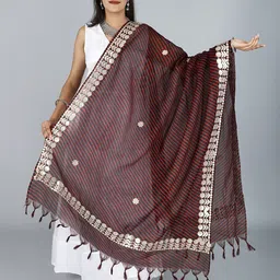 Exotic India Black Leheria Kota Doria Extra-Wide Jodhpuri Cotton Dupatta with Gota Border-picture-50