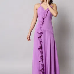 Emeros Lavender Crepe Ruffled Backless Maxi Dress-image-6