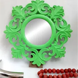VAS collection home Green Round Wooden Framed Decorative Table Top Mirrors-image-4