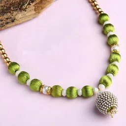 AKSHARA Gold-Toned & White Gold-Plated Handcrafted Silk Thread Necklace-image-97