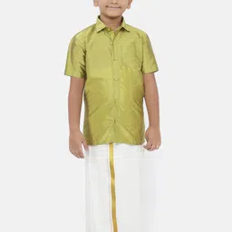 LITTLESTARS Boys Lime Green & White Shirt with Dhoti-picture-10