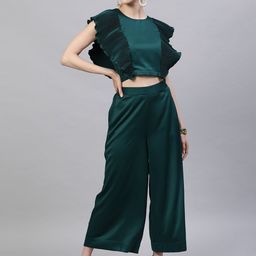 STREET 9 Women Green Solid Top with Palazzos-21