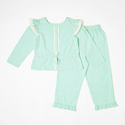 BLANC9 Girls Green Checked Pure Cotton Night Suit-picture-22