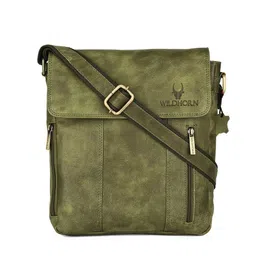 WildHorn Men Green Leather Messenger Bag-image-7