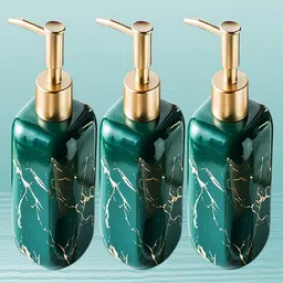 Kuber Industries Teal Blue 3 pieces Abstract Ceramic Liquid Soap Dispenser 300 ml-image-66