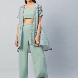Athena Women Green & Pink Top with Trousers With Printed Jacket-image-64