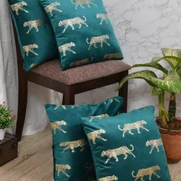 Clasiko Green & Gold-Toned Set of 4 Quirky Velvet Square Cushion Covers-43