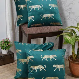 Clasiko Green & Gold-Toned Set of 4 Quirky Velvet Square Cushion Covers-58