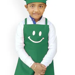 SWITCHON Kids Green & White Smiley Printed Waterproof Apron With Elasticated Cap-1