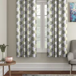 Cortina Green & White 2 Pieces Ethnic Motifs Printed Window Curtains-34